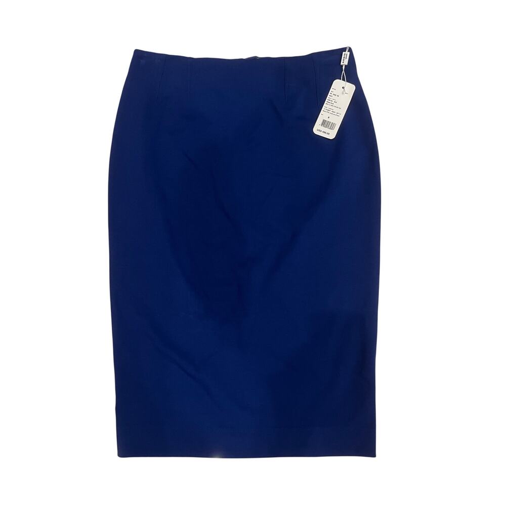 Akris Punto Blue Pencil Skirt Size 8 NWT Stretch Midi Career Italy $495